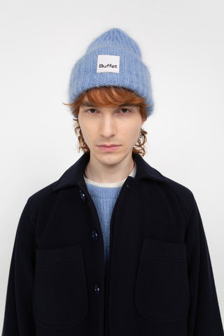 Steel blue chunky alpaca beanie