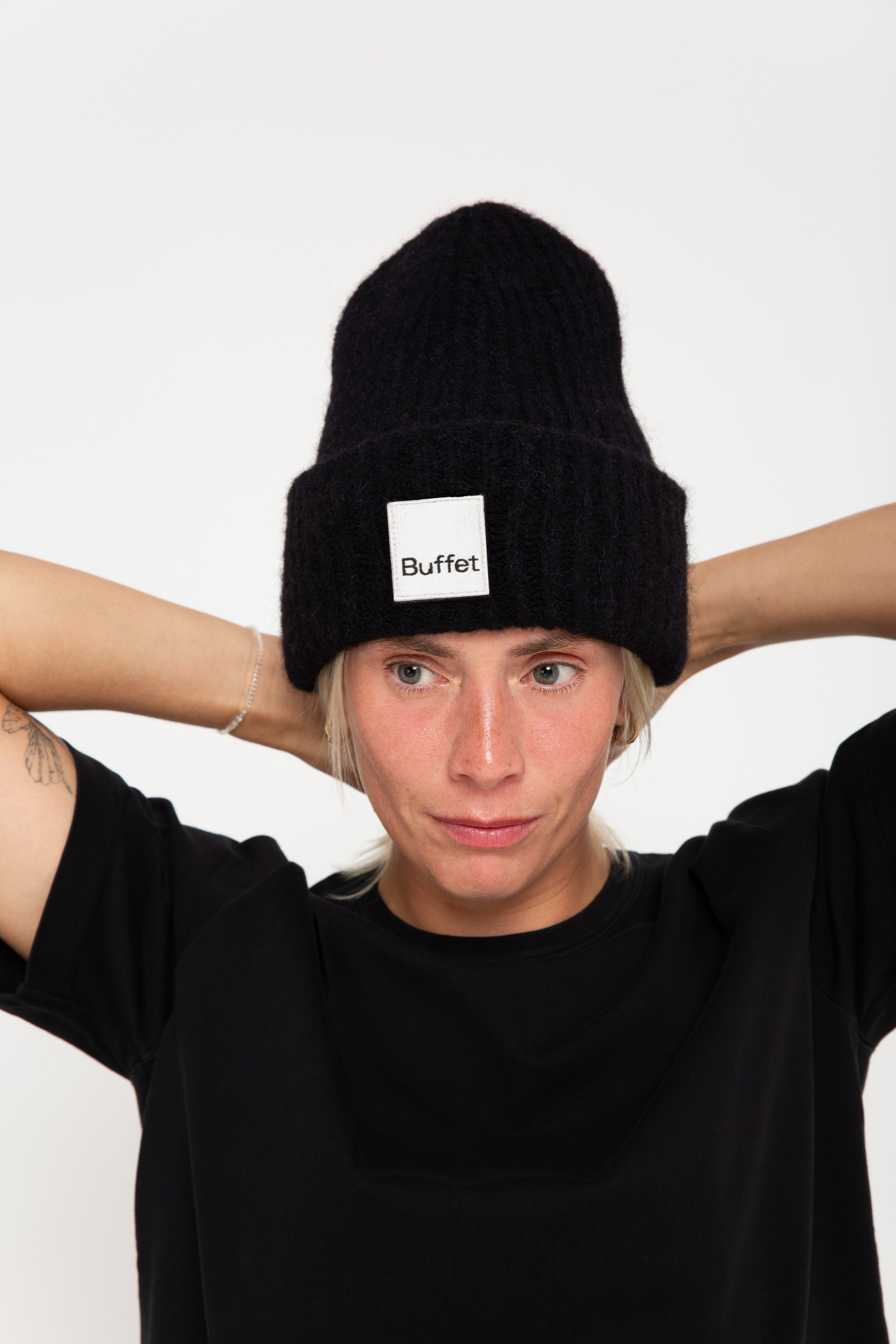 Black chunky mohair beanie