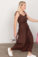 Brown silk loose slip dress