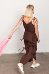 Brown silk loose slip dress