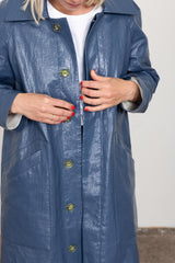 Blue patent car coat
