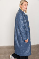 Blue patent car coat