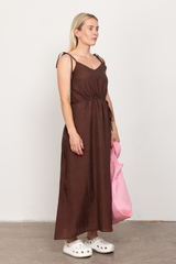 Brown silk loose slip dress