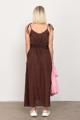 Brown silk loose slip dress