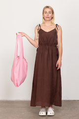 Brown silk loose slip dress