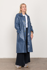 Blue patent car coat