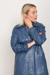 Blue patent car coat