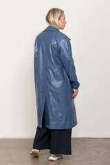 Blue patent car coat