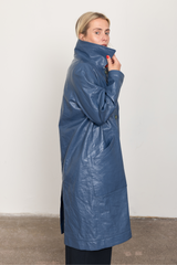 Blue patent car coat