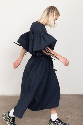 Black long drawstring dress