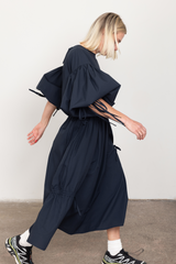 Black long drawstring dress