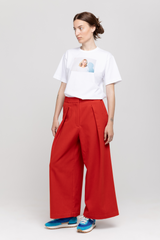 Red wide tailored trousers