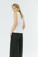 White snake print gathered silk tank top